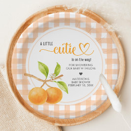 Prato De Papel Chá de Bebê Laranja Xadrez