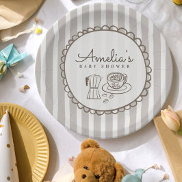 Prato De Papel Chá de Bebê Listras Café Moderno Bebe