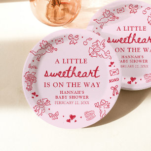 Prato De Papel Chá de Bebê Little Sweetheat Desenhado à Mão no Di