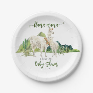 Prato De Papel Chá de Bebê Llama Mama Aquarela