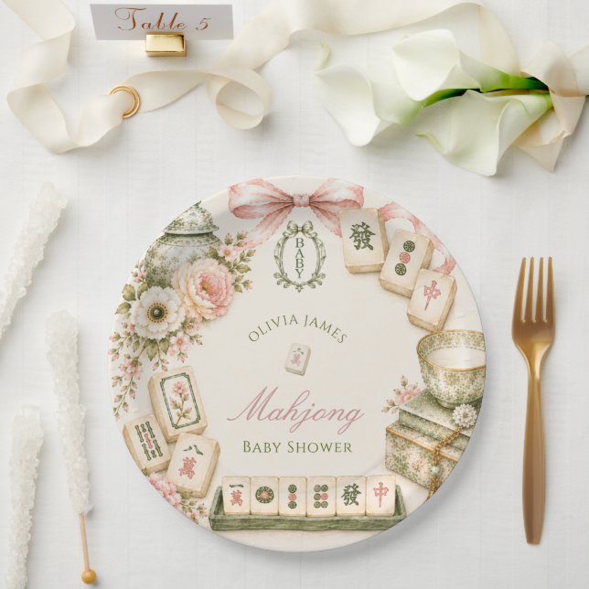 Prato De Papel Chá de bebê Mahjong (Casamento)