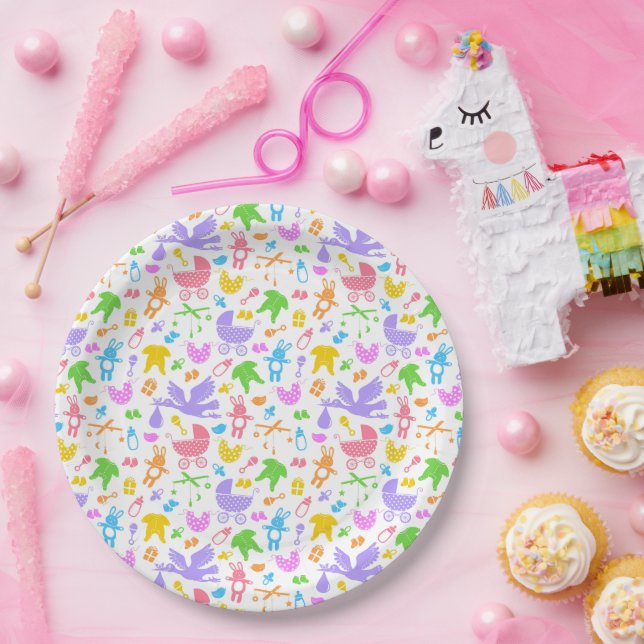 Prato De Papel Chá de Bebê Menina Colorido (Festa)