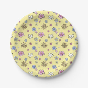 Prato De Papel Chá de Bebê Menina Floral Amarelo Doce e Caprichos