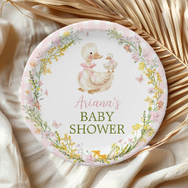 Prato De Papel Chá de Bebê Menina Floral Silly Goose Rosa