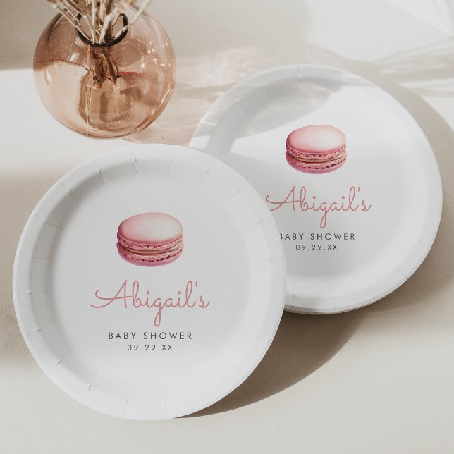 Prato De Papel Chá de Bebê Meninas Macaron Aquarela Rosa (Criador carregado)