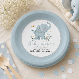 Prato De Papel Chá de Bebê Menino Azul Elefante Adorável