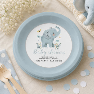 Prato De Papel Chá de Bebê Menino Azul Elefante Adorável