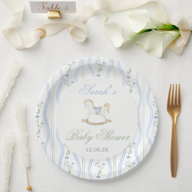 Prato De Papel Chá de Bebê Menino Cavalo de Pau (Casamento)