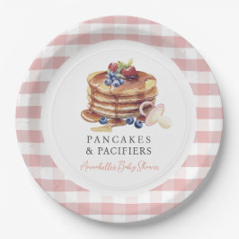 Prato De Papel Chá de Bebê Menino de Pancakes & Chupetas em Xadre