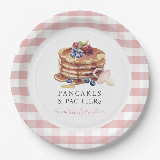 Prato De Papel Chá de Bebê Menino de Pancakes & Chupetas em Xadre (Frente)