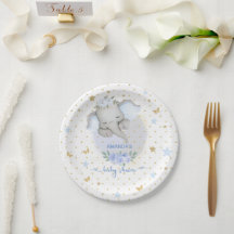 Chá de Bebê Menino Floral Azul Boho Elefante