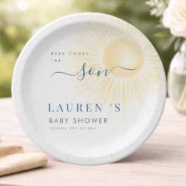 Prato De Papel Chá de Bebê Moderno para Menino Aqui Vem o Filho