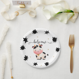 Prato De Papel Chá de Bebê Neutro Boho Vaca