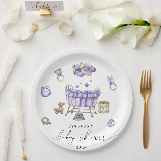 Prato De Papel Chá de bebê neutro para berçário (Casamento)