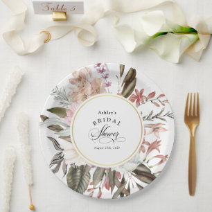 Prato De Papel Chá de Bebê Nupcial de Aquarela Floral Boêmio