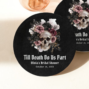 Prato De Papel Chá de Bebê Nupcial Floral Halloween Crânio Gótico