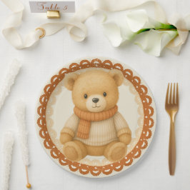 Prato De Papel Chá de Bebê Outono Aconchegante | Creme Neutro e l