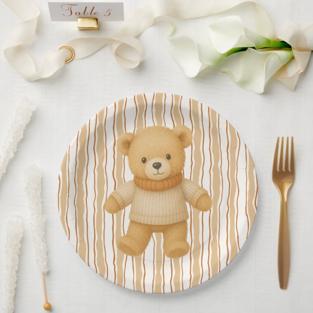 Prato De Papel Chá de Bebê Outono Aconchegante | Creme Neutro e L (Casamento)