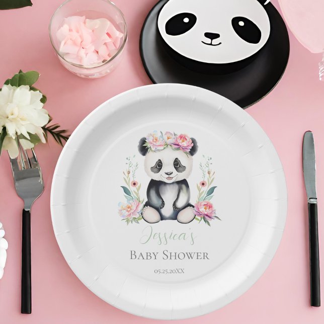 Prato De Papel Chá de Bebê Panda Bebê Peônias Selva (Add charm to your celebration with our Baby Panda Peonies Jungle Paper Plates!)
