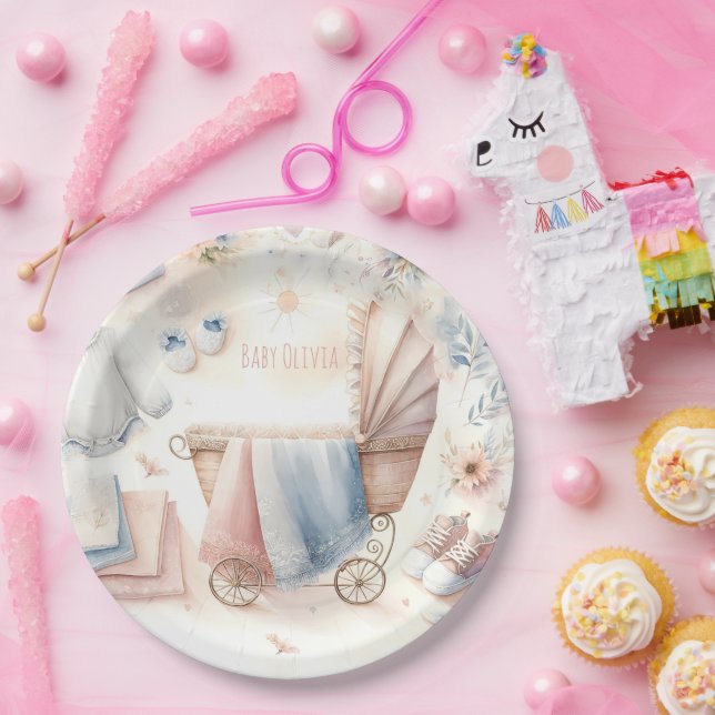 Prato De Papel Chá de Bebê Pastel (Festa)