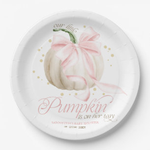 Prato De Papel Chá de Bebê Personalizado Little Pumpkin Pink Bow