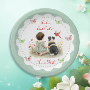Prato De Papel Chá de Bebê Personalizado Menina e seu Cachorrinho