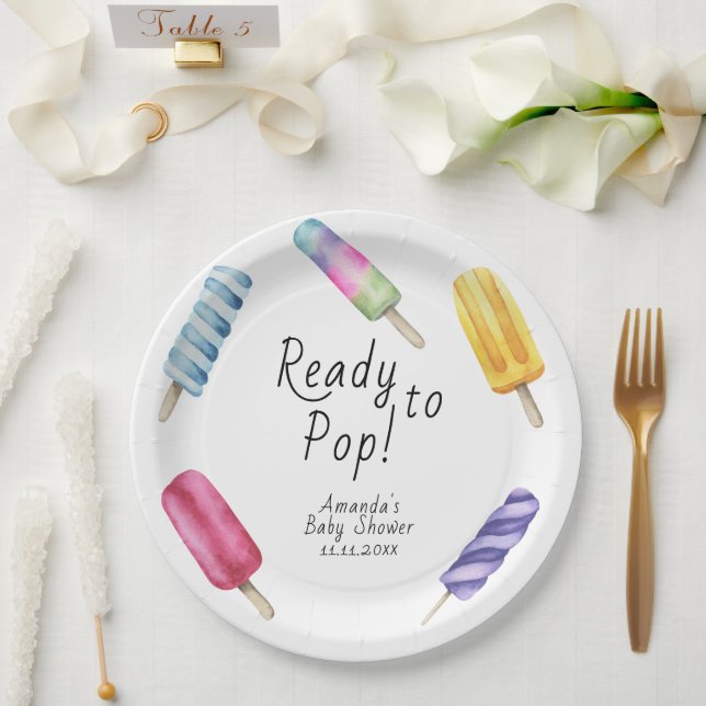 Prato De Papel Chá de bebê Popsicle aquarela (Casamento)