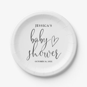 Prato De Papel Chá de Bebê Preto e Branco com Letra Elegante