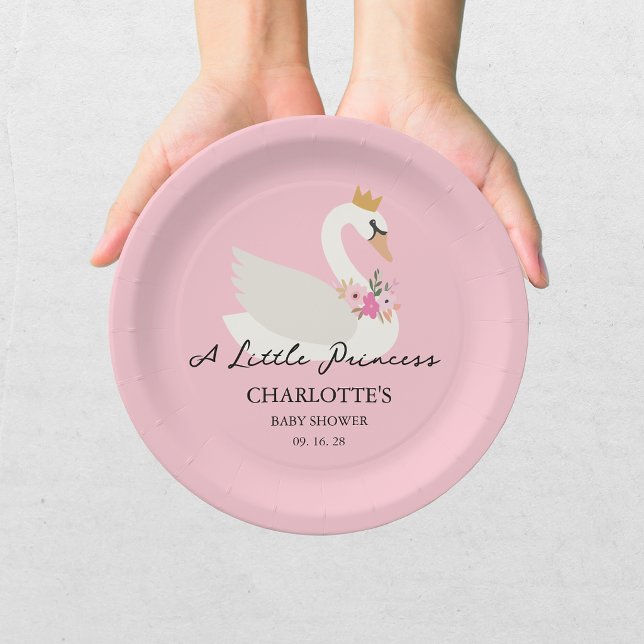 Prato De Papel Chá de Bebê Princesa Cisne Rosa (Criador carregado)