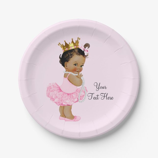 Prato De Papel Chá de Bebê Princesa Étnica Bailarina Tutu Pérolas (Frente)