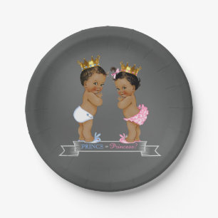 Prato De Papel Chá de Bebê Príncipe Princesa Étnico Quadro Negro