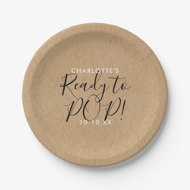 Prato De Papel Chá de Bebê Pronto para Nascer Rustico Kraft Chic  (Frente)