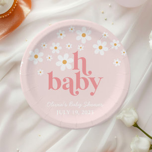 Prato De Papel Chá de Bebê Retro Daisy Rosa Boho