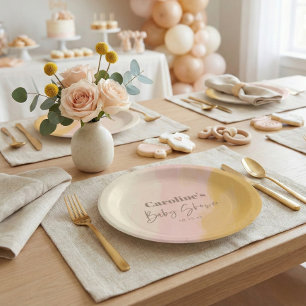 Prato De Papel Chá de Bebê Rosa Amarelo Script Personalizado  