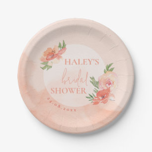 Prato De Papel Chá de Bebê Rosa Bege Aquarela Floral Chique