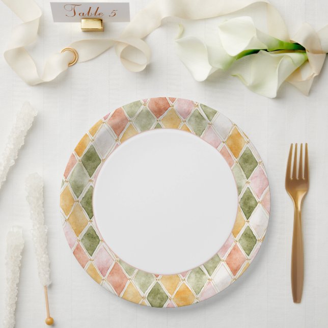 Prato De Papel Chá de Bebê Rosa Bege Laranja Verde Amarelo (Casamento)