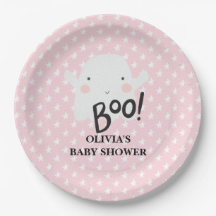 Prato De Papel Chá de Bebê Rosa de Halloween Little Boo Fantasma
