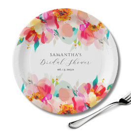 Prato De Papel Chá de Bebê Rosa Floral Aguarela Moderna