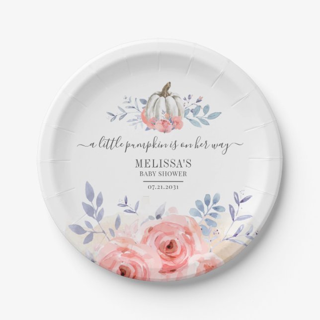 Prato De Papel Chá de Bebê Rosas Rosa Bebê Abóbora Floral (Frente)
