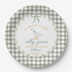 Prato De Papel Chá de Bebê Silly Goose Green Gingham Cottagecore