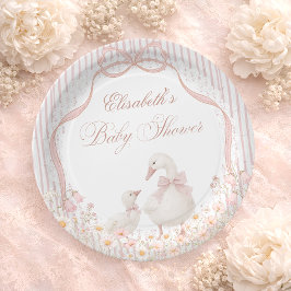 Prato De Papel Chá de Bebê Silly Goose Lace Wildflower Rosa