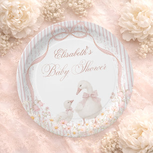 Prato De Papel Chá de Bebê Silly Goose Lace Wildflower Rosa