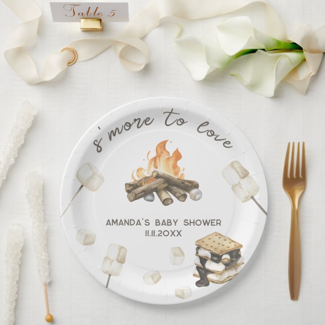 Prato De Papel Chá de Bebê S'more em Aquarela (Casamento)