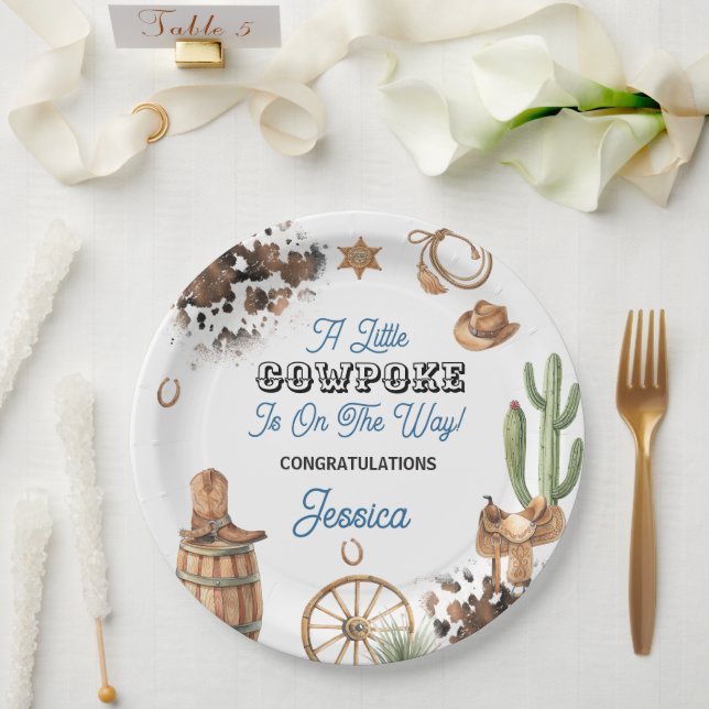 Prato De Papel Chá de Bebê Tema Caubói Adorável (Casamento)