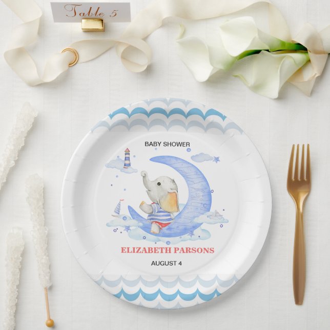 Prato De Papel Chá de Bebê Tema Náutico (Casamento)