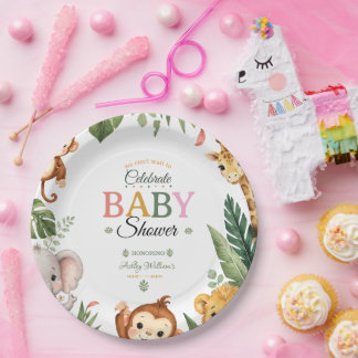Prato De Papel Chá de Bebê Tema Selva