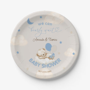 Prato De Papel Chá de Bebê Urso Azul Vintage