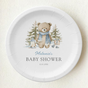 Prato De Papel Chá de Bebê Urso de Inverno Aquarela
