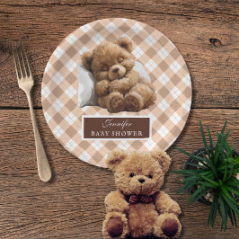 Prato De Papel Chá de Bebê Urso Teddy Adorável em Aquarela