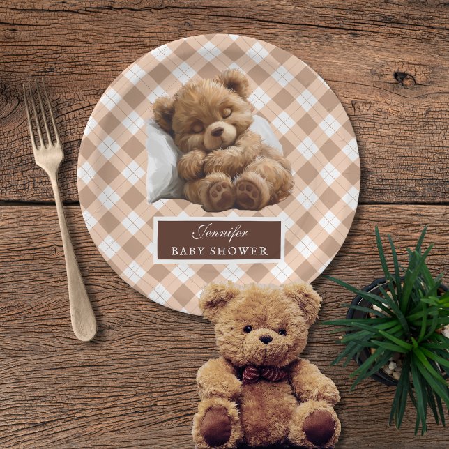 Prato De Papel Chá de Bebê Urso Teddy Adorável em Aquarela (Criador carregado)